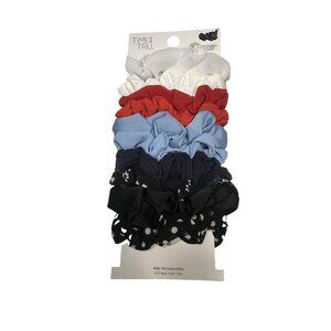 TIME and TRU 10 pack hair scrunchies ties white red blue black